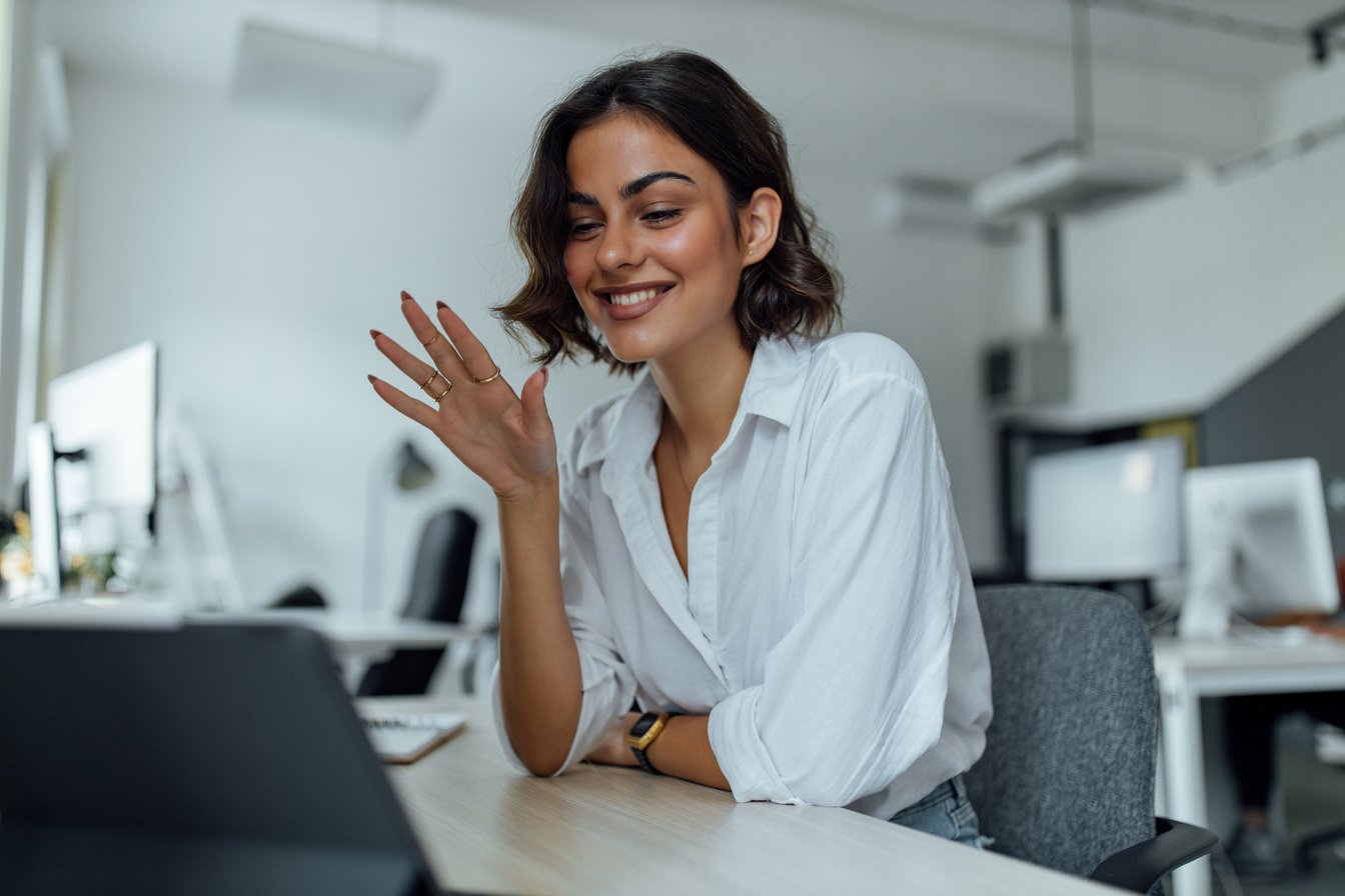 Girl at online meeting.